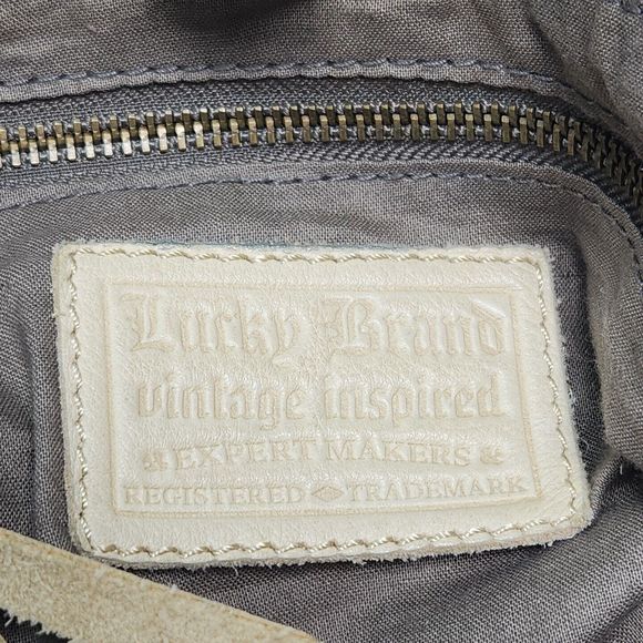 Lucky Brand Leather Purse Double Handle Brown Yellow Tote Hobo Boho Shoulder Bag - Picture 13 of 16